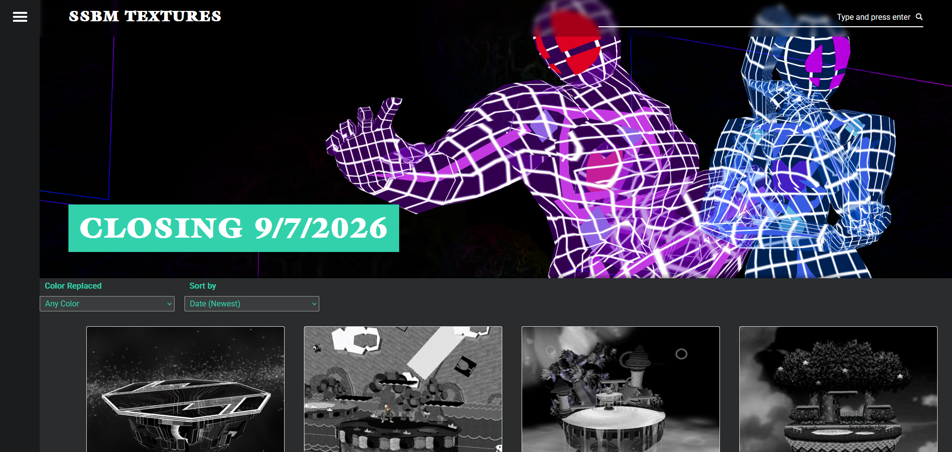 Screenshot of SSBMTexture's homepage in 2026.